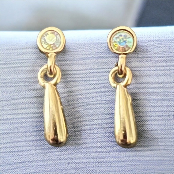 Golden‎ Crystal 3/4" Drop Earrings Hypoallergenic Made in the USA - Picture 1 of 2